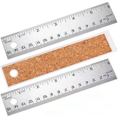Règle métallique 150 mm, règle en liège antidérapante, règle en acier, règle de bureau (1/4)