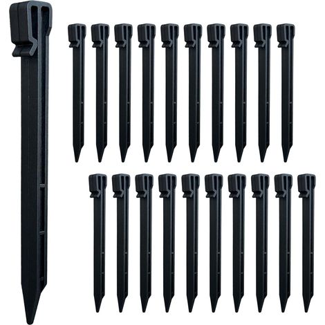 Lot de 20 Piquet, Plastique, 25 cm, Noir, Baïonnette 7 mm, Tête large, Pelouse, Jardin, Camping