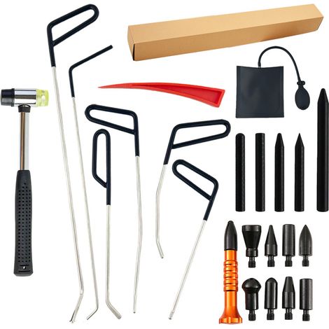 Kit de 25 Outils de Réparation Sans Trace pour Carrosserie Auto - Leviers à Débosseler pour Bosses, Creux et Impacts de Grêle (1/4)