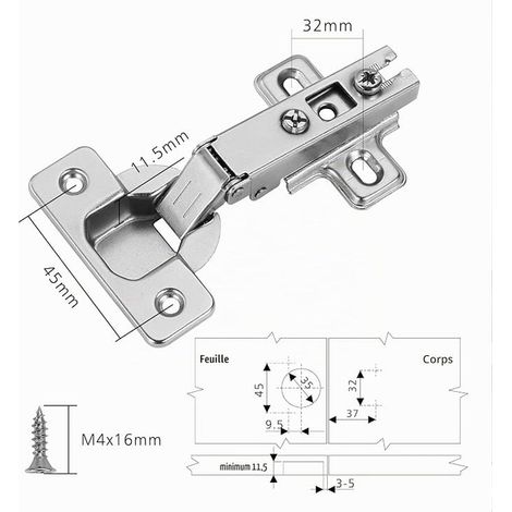 Recouvrante Charniere Porte Cuisine, angle d'ouverture 110 ° de Charniere Porte Placard charnière pour porte meuble de cuisine charnière de porte