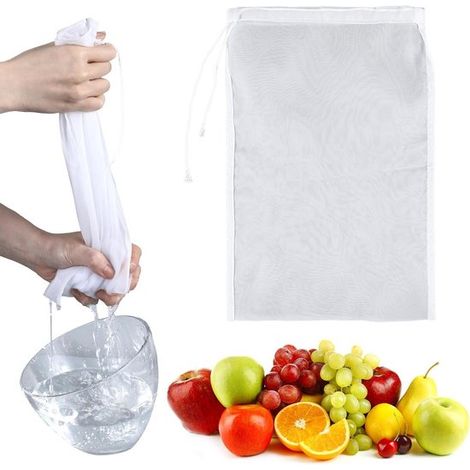 Allecto Plus,Juego de 4 bolsas lavables orgánicas para leche vegetal,Colador de malla fina de nailon,Bolsa de filtro reutilizable (20 x 30 cm) (1/5)