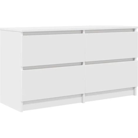 Meuble TV rangement moderne salon 100 x 35 x 54 cm surface lisse en bois d'ingénierie blanc (1/5)