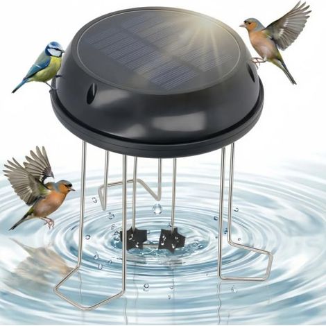 Bain d'oiseaux suspendu en métal de 38 cm avec fontaine solaire, panneau solaire fixe, 4 buses, 3 oiseaux décoratifs amovibles, pour jardin, terrasse ou porche extérieur. (1/5)