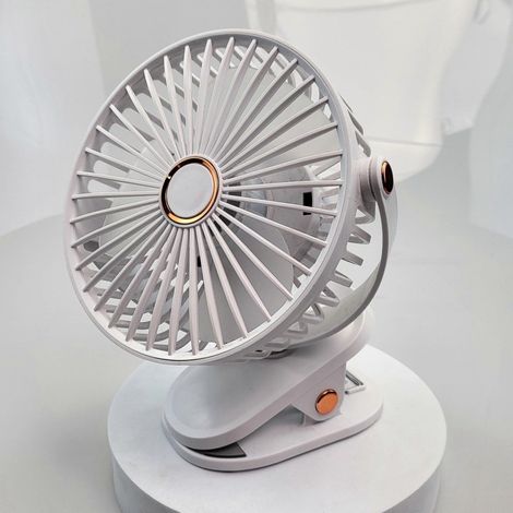 Mini ventilador portátil con clip y pantalla LED, ventilador de escritorio silencioso de 5 velocidades, ventilador personal a pilas para oficina y hogar. (1/5)