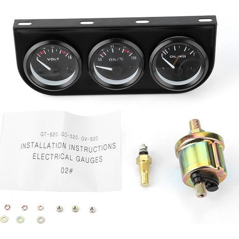 Three-gauge kit, professional 3-in-1 ABS aluminum alloy oil pressure gauge for 12V cars (1/5)