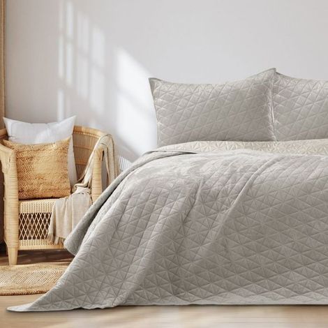 Filiyano-Couvre-lit LAILA beige en velours polyester, 170 x 270 cm. (1/4)