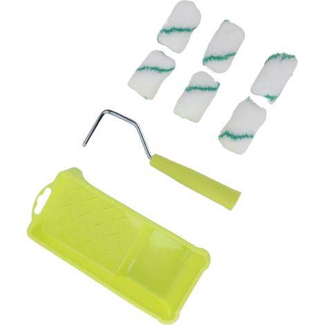 Mini kit rouleaux à peinture polyester ABS - 2 poignées 2 plateaux 12 rouleaux - application précise lavable bricolage déco intérieur loisirs créatifs artistique (1/5)