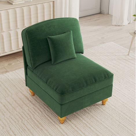 Sofa mit abnehmbarem Rüschenrock, zwei Designs, inklusive Kissen, Chenille, Grün (1/5)
