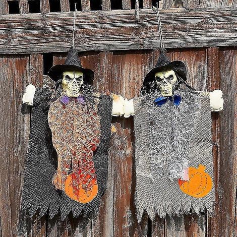 Décoration de fête d'Halloween : pendentif crâne, accessoire d'horreur, panneau à suspendre pour porche ou porte d'entrée - Décorations d'Halloween (2 pièces, couleur aléatoire) (1/5)