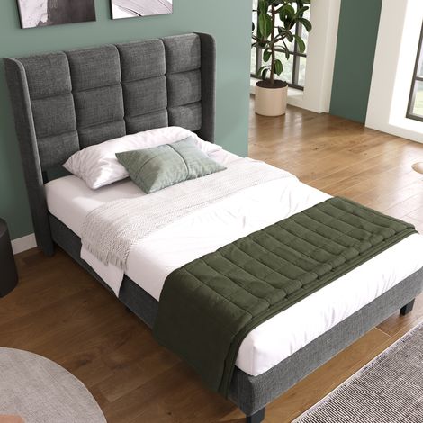 MEUBLIV Cama 90x200 cm gris – estructura tapizada con cabecero, sin colchón (1/5)