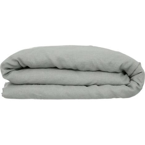 Housse de couette 2 Personnes en Lin lavé Vert céladon 260 x 240 cm - Atmosphera (1/4)