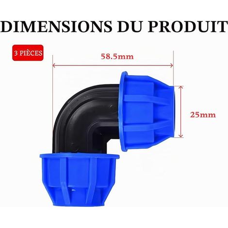 Raccord coudé PE 25mm x 25 mm pour tuyaux d’eau PE80/PE100 – Connecteur compression à 90degrés PN16 étanche – Résistant UV, gel et haute pression – Lot de 3 pour arrosage et plomberie (1/3)