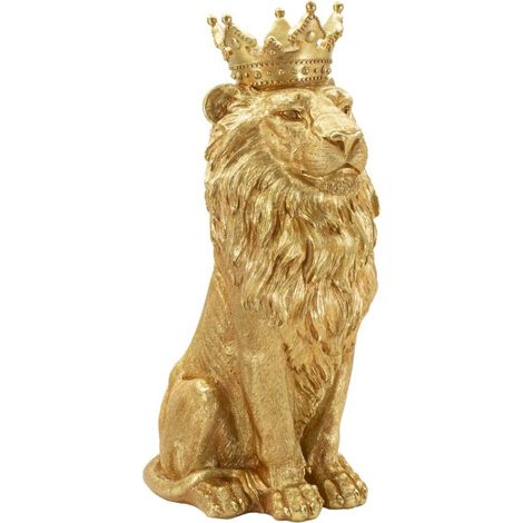 Statua Re Leone Shant in resina dorata grande