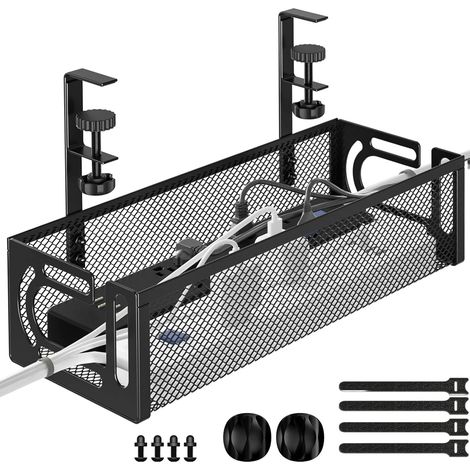 Goulotte de câbles de bureau, 40 cm, sans perçage, organisateur de câbles en acier, étagère de gestion des câbles (1 paquet - Noir) (1/5)