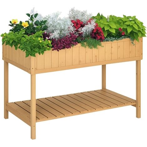 Étagère à Plantes Rectangulaire en Sapin surélevée - Support de Potager 8 Compartiments, Couleur Chêne