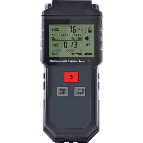 Détecteur de champs électromagnétiques (CEM) - Appareil portable numérique avec écran LCD rétroéclairé, pour la maison, le bureau et l'extérieur, avec alarme sonore et lumineuse - Argenté