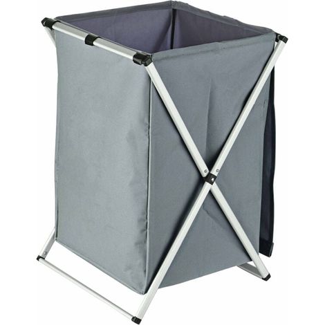 Foldable laundry basket with aluminum handle for bathroom, bedroom and home (grey) (1/4)