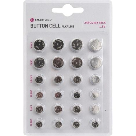 Piles bouton Mix Smartline, paquet de 24 alcalines (LR41/LR43/LR44/LR621/LR626/LR754)