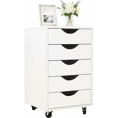 Cajonera con ruedas Relaxdays, 5 cajones, HBT: 66,5x40x40 cm, archivador para escritorio, blanco