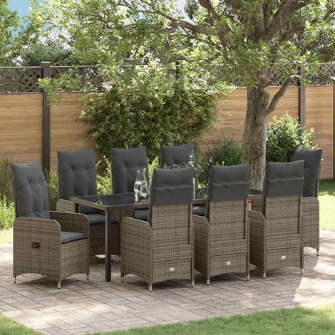 Garten Essgruppe mit Kissen 9 pcs Grau Poly-Rattan (1/5)