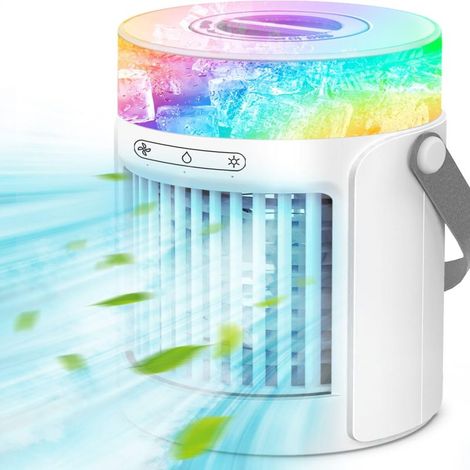 Mini Rafraîchisseur Air Évaporation – Ventilateur Climatiseur Portable – 3 Vitesses + 7 Couleurs LED – Humidificateur Brumisateur – Écran Tactile, Grand Réservoir – Maison, Salon, Bureau (1/5)