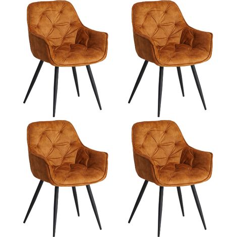 Set mit 4 Esszimmerstühlen Samt Ockergelber Stoff Audrey – mit