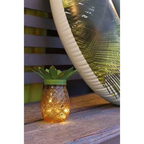 Ananas solaire déco en verre 18,5 cm, lumière chaude et ludique, touche tropicale pour vos soirées (1/3)
