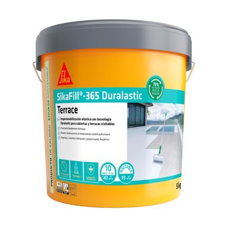 SIKA, Revestimiento acrílico, SikaFill 365 Terrace, Blanco, Impermeabilización para cubiertas y terrazas visitables, protección de paredes medianeras y puenteo de fisuras, 5kg
