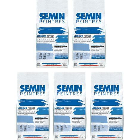 Semin – Lot de 5 enduits de lissage extra fin en poudre – Finition murs intérieurs – Sac de 5 kg – Application au couteau à enduire