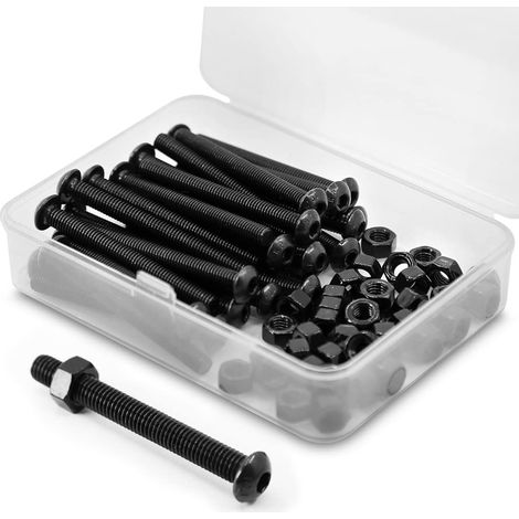 30 Vis à tête bombée, Six pans creux, Acier au carbone 10.9, Filetage complet M5x40mm, Noir, Ensemble avec écrous