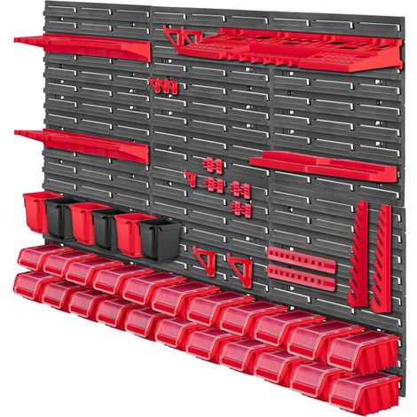 KADAX Werkstattwandregal, Werkstattregal für Garage, Rot, 53 Stück, 117x78 cm