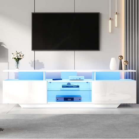 Mueble TV con LED y vidrio templado blanco HAVRYA (1/5)