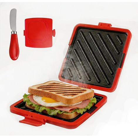 Appareil À Croque Monsieur pour Micro-ondes, Machine à Sandwichs pour Micro-ondes avec Couteau à Beurre, Machine à toastie, Sandwich Maker, Plaques Sandwich pour la Cuisson de Sandwichs Croustillants (1/5)