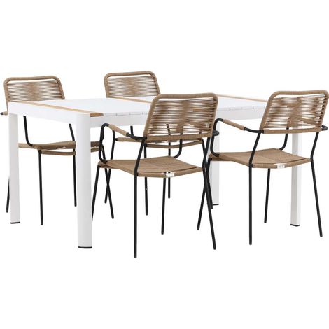Togo Gartenset Tisch 90x150cm weiß, 4 Stühle Lindos braun.