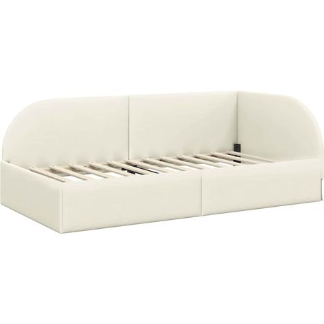 Corner Bed Frame with Headboard Cream 90 x 200 cm Velvet vidaXL