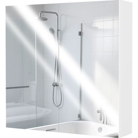 60 x 15 cm Double Door Bathroom Mirror Cabinet White (1/5)