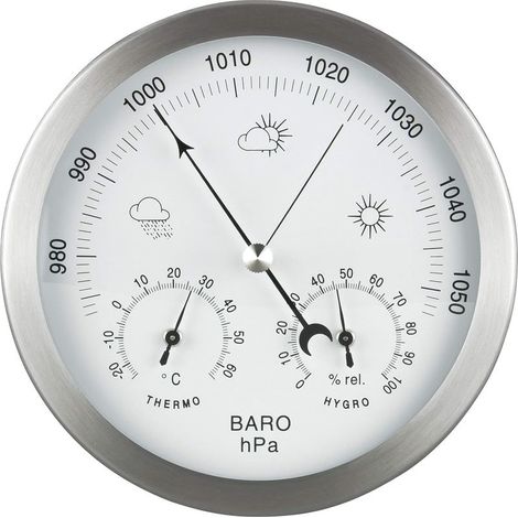Station météo analogique 3en1 inox Ø14cm baromètre thermomètre (1/5)