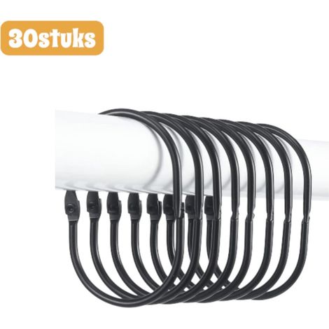 Lot de 30 crochets de rideau ovales noirs pour salle de bain douche et autres rideaux accessoires de suspension pratiques pour remplacer ou compléter les crochets de rideau existants (1/5)