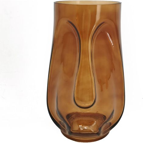 Vimin Box Vaso Testa Tribale Vetro D 14 - 19 Cm H 30 Cm Ambra
