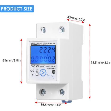 Contatore di energia monofase ZASCHMOY, 230 V CA, con pulsante di azzeramento e retroilluminazione, per uso industriale, di laboratorio, domestico e scolastico (BIANCO) (1/5)