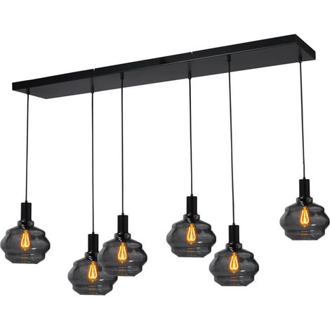 Lampe suspendue 6 lumières - noire - Porto avec des verres à fumée Ball - 2711-05-05-130-25-63