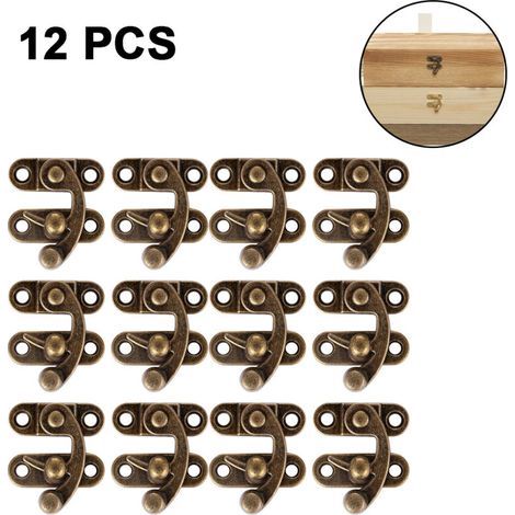 12pcs boîte à bijoux décorative loquet serrure bijoux boîte en bois moraillon loquet crochet - droite loquet boucle - boîte à bijoux en bois loquet droit corne serrure cadenas avec vis (1/5)