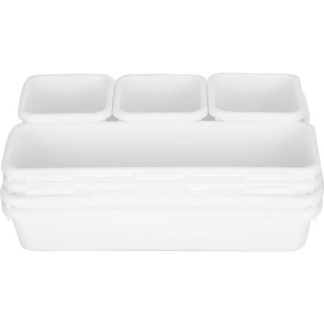 8 pièces organisateur de tiroirs, PP blanc, design contemporain, rangement polyvalent pour cuisine, salle de bain et bureau (1/4)