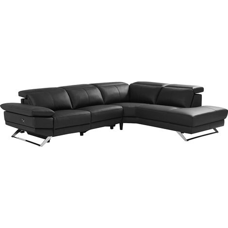 Vente-Unique – Canapé d'angle droit relax électrique en cuir de vachette noir – 6 places – Accoudoirs relevables – Système Zero wall – Design contemporain (1/5)