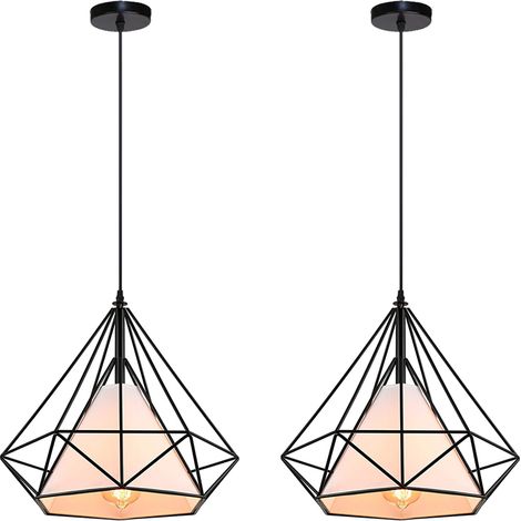 Pendelleuchte Vintage, Hängelampe im Retro Look, Diamant Form Kronleuchter mit Käfig für Wohnzimmer Schlafzimmer Esszimmer Küche Schwarz 2PCS