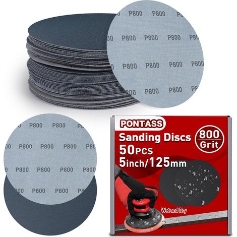 800 Grain Disques Abrasifs, 125mm Papier de Verre Sec à l'eau 50 Pièces (1/5)