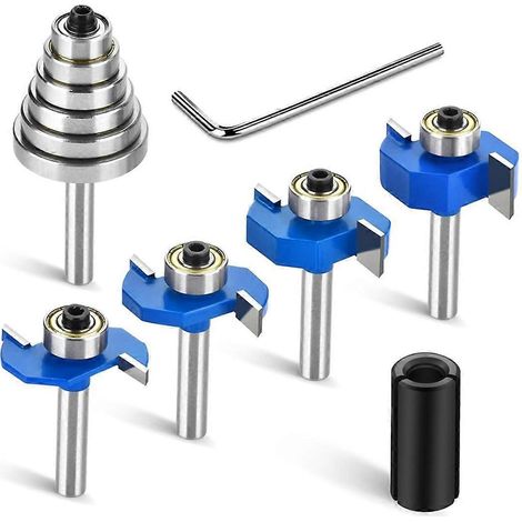 Jeu de 4 fraises à rainurer à queue de 6,35 mm (1/4 po) avec 6 roulements, pour le rainurage du bois avec pince de serrage de 12,7 mm (1/2 po) à 6,35 mm (1/4 po). (1/4)