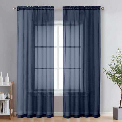 Set of 2 Extra Long Sheer Curtains, 250cm Long, for French Doors, Navy Blue, 2 Panels of 100 x 250 cm (W x L) (1/5)