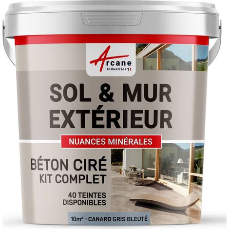 béton ciré, extérieur, pour sol, mur, terrasse, escalier, enduit, décoratif, minéral, en kit - 10 m² (en 2 couches) Canard Gris Bleuté - ARCANE INDUSTRIES
