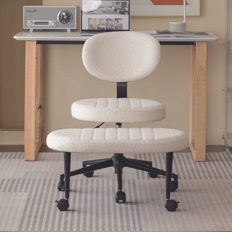 Chaise de bureau velours avec repose-pieds intégré, fauteuil pivotant 360° réglable en hauteur, pour home office - Beige